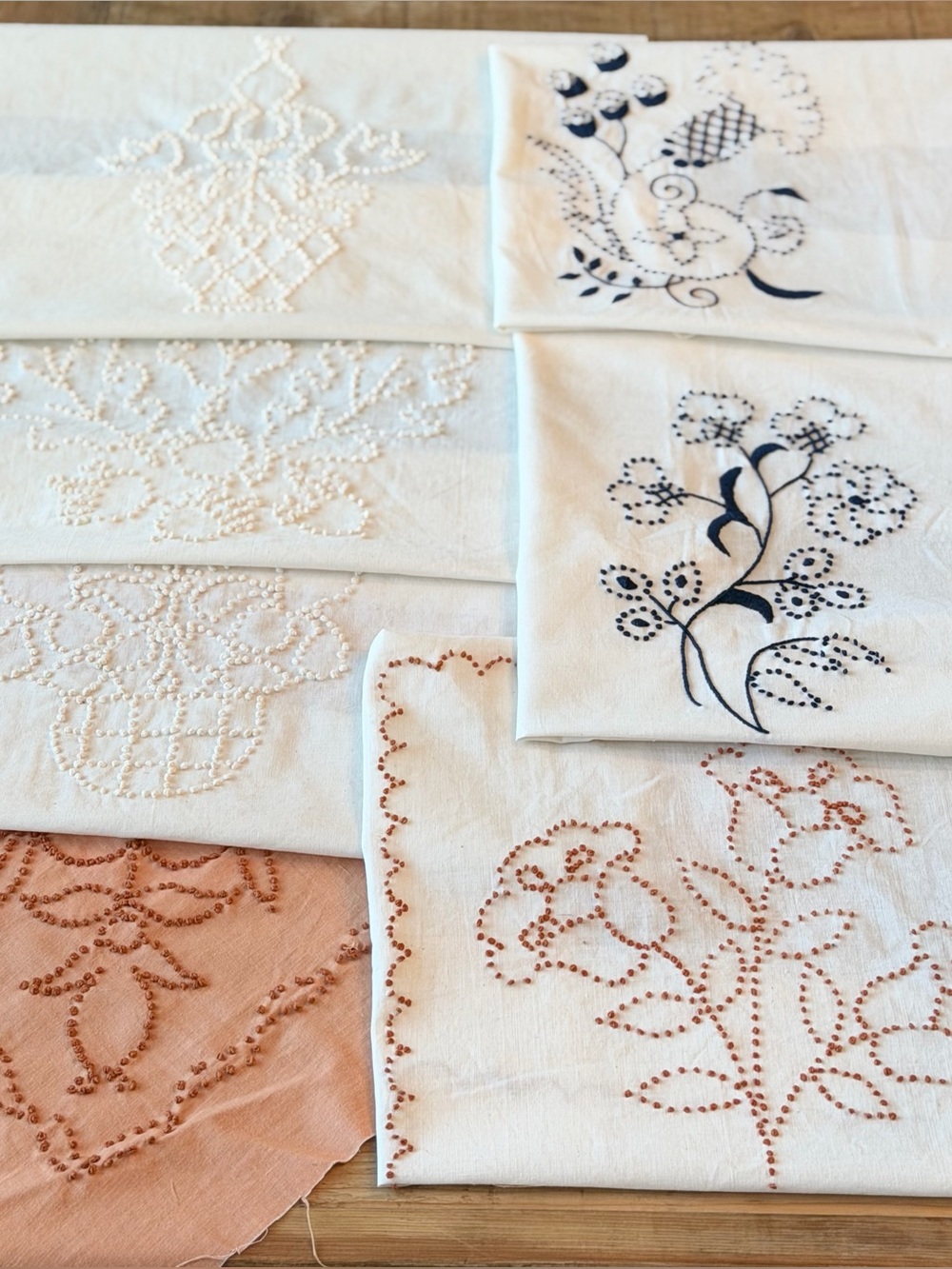 7 Vintage 80’s Candlewicking Embroidery Pillow Fronts. 16x16 | Shabby Chic
